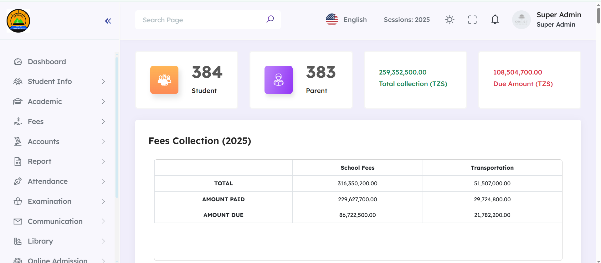 School management dashboard